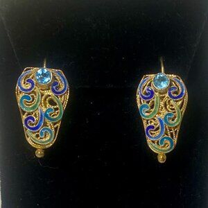 Barbara Garwood Blue Topaz Earrings 24KT Gold Over Sterling Collectable Mongolia